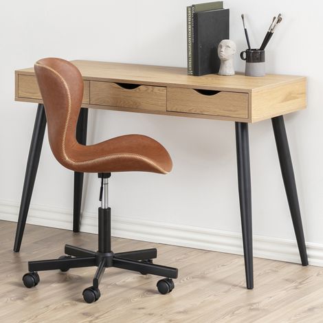 Bureau 3 tiroirs 110x50x77,1 cm décor naturel et noir - STOLK (1/5)
