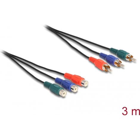 Delock Cable de extensiÃ³n RCA RGB de 3 x machos a 3 x hembras, 3Â m