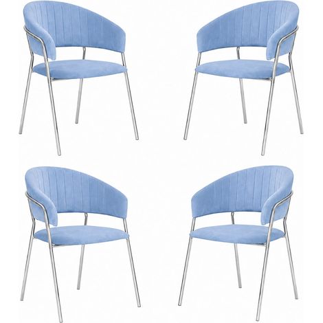 Aurelia Esszimmerstühle (4er-Set) aus himmelblauem Samt mit verchromten Eisenbeinen (1/5)