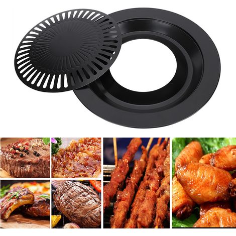 Plaque BBQ Antiadhésif Trajet rond sans Fumée avec Thermomètre Digital Timer - Matériau Fer Résistant Haute Température Diamètre 25cm Poids 520g [Barbecue Pan] + [MaYanSec] + [Trajet rond Antiadhésif] (1/5)