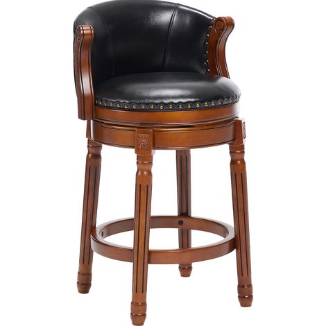 Tabourets de bar en cuir vachette avec dossier, pivotants à 360°, hauteur 66 cm, cadre en bois ivoire (1/5)