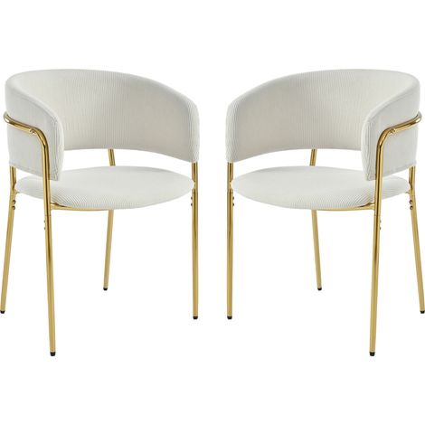 Set de 2 sillas modernas en pana beige con patas de metal y niveladores ajustables (1/5)