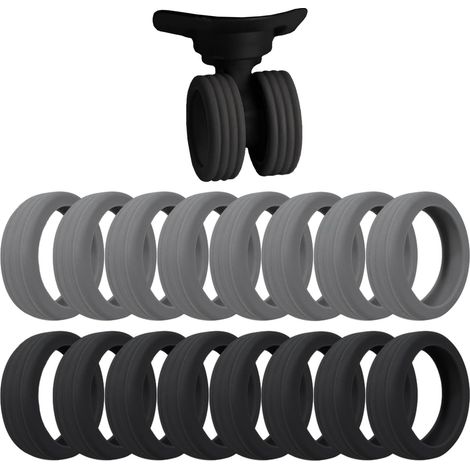 Lot de 16 housses de roues de bagages silencieuses en silicone pour roues de coffre (noir, gris), moderne, noir, breite : 15 cm (1/5)