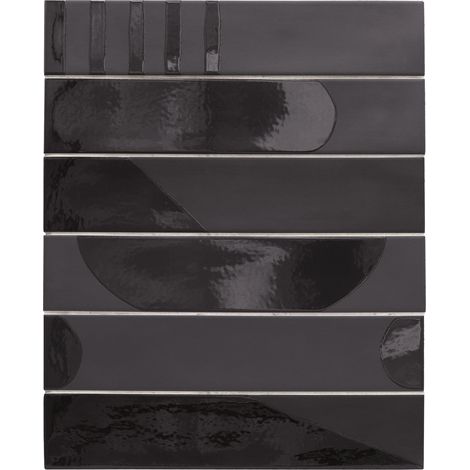 Carrelage sol / mur brique déco mixe mate et brillant effet béton noir 6x30 cm WADI DECOR NOIR (vendu par boite de 0,50m2) (1/2)