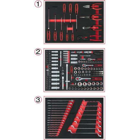 KS TOOLS  Juego de  inserciones universales  para 3  cajones con  215 herramientas  premium -  713.0215 (1/2)