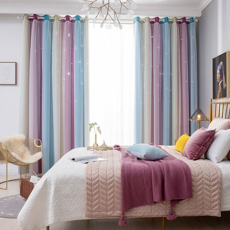 Rideau Simple dégradé à motif d'étoile ajouré, 2 pièces, Double couche occultant, isolation pour chambre à coucher et salon. (1/5)