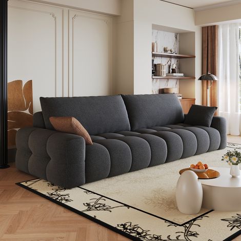 Canapé Convertible 4 places en velours gris, Canapé d'Angle Moderne ouverture express avec chaiselongue, assise profonde, boneless modulaire, montage non requis, sans armature (1/5)