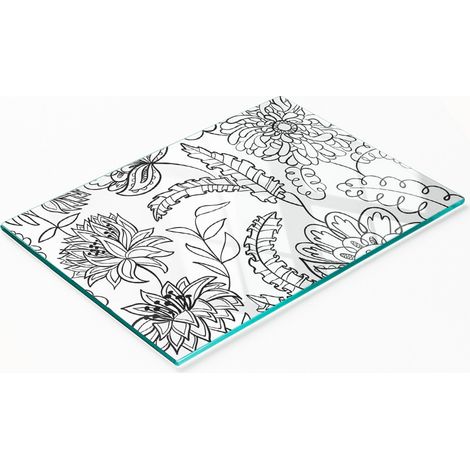 Multifunktionales dekoratives Glas-Küchenbrett mit Blumenmuster, 80 x 52 cm (1/5)
