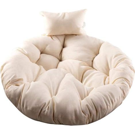 Hängesessel in Eierform, rundes Papasan-Kissen, gepolsterter Gartenschaukelsitz, Gartenmatte, auffälliger Rattanstuhl für drinnen und draußen, Beige, 105 x 105 cm (1/5)
