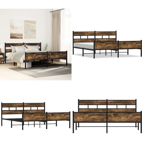 vidaXL Cadre de lit en métal sans matelas chêne fumé 200x200 cm (1/5)