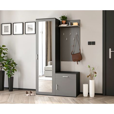 AX LIVING Garderobe mit Spiegel Magnola – 100 cm Breit, Schwarz & Grau
