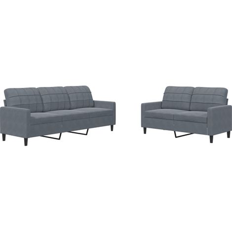 Ensemble de Canapé  Sofas 2 pcs avec coussins Gris foncé Velours