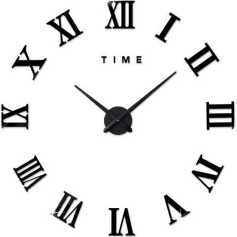 (Battery Not Included) Modern DIY Wall Clock, 3D Decal, Roman Numerals, Wall Clock, Removable Decoration for Living Room, Black (1/5)