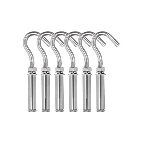 Swpeet Lot de 6 crochets M6 en acier inoxydable avec vis d'expansion robustes en béton pour mur en béton (1/4)