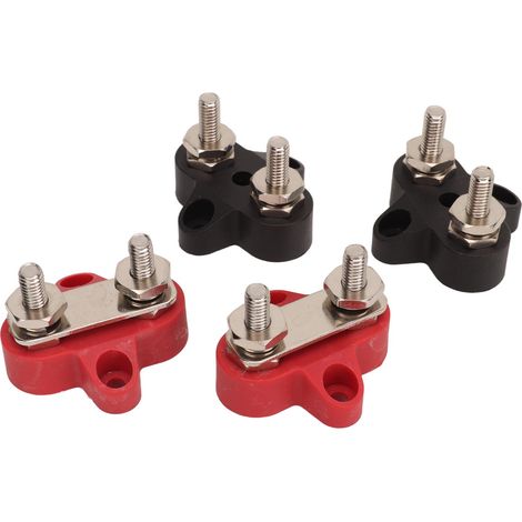 Quatre bornes d'alimentation de batterie M6, barre omnibus de bloc de distribution d'alimentation à double canal, adaptée aux automobiles, camping-cars, navires et camions, CC 12 à 48 V. (1/5)