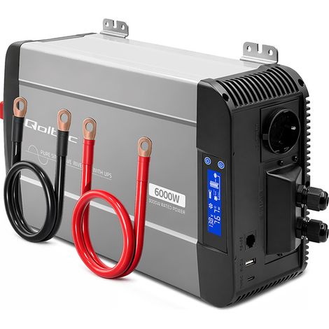 Convertidor de voltaje de onda sinusoidal pura Qoltec con UPS 12V a 230V 3000/6000W LCD USB USB-C Compatible con LiF (1/5)