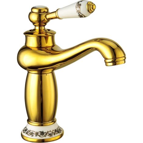Robinet mitigeur de lavabo avec poignée en céramique pour lavabo/lavabo/lavabo Style moderne Doré (1/5)