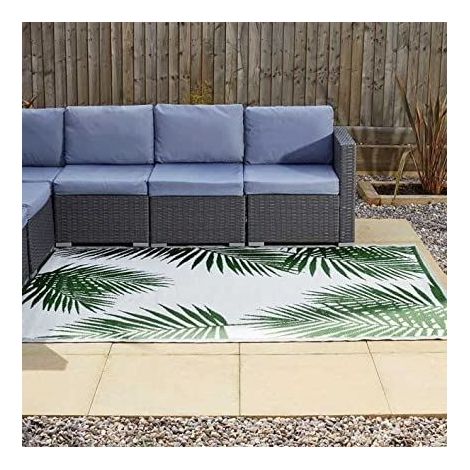 Marco Paul Large Alfresco Mat Indoor Outdoor 150 x 210cm 100% Polypropylene Water Resistant Hand-Tufted Patterned Home Garden Rug Ideal for Patio, Hall, Kitchen, Beach (Tropicana - Green)