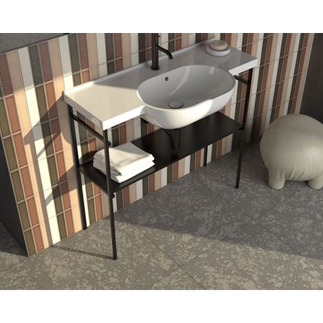 Lavabo en céramique 100x49 cm Globo Mode ME100BI  Blanc - Céramique - Avec structure de plancher en acier noir mat