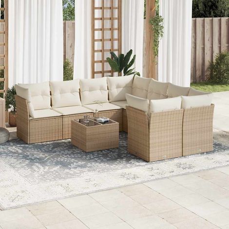 vidaXL Set Divano da Giardino 9 pz con Cuscini Beige in Polyrattan (1/3)