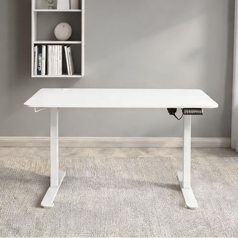 Bureau assis-debout électrique 140 x 70 cm blanc en plywood (1/5)
