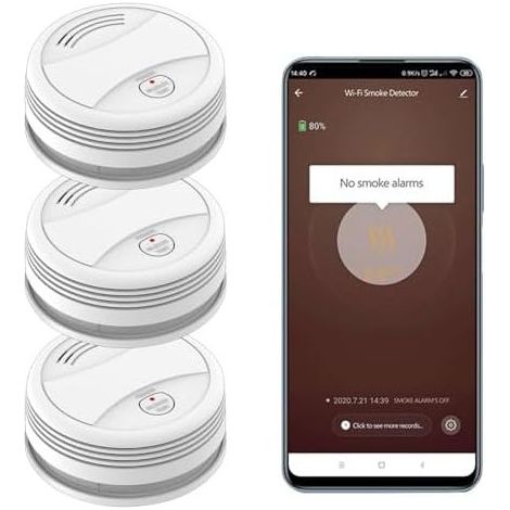 WLAN-Rauchmelder mit austauschbarer Batterie, intelligenter Feuermelder, kompatibel mit Tuya und Smart Life App, EN14604-zertifiziert, 3 Stück, weiß (1/5)