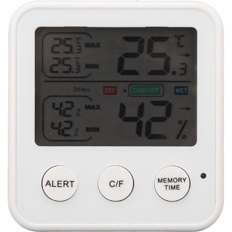 Digitales Thermometer-Hygrometer mit weißem LCD-Display – Anzeige von Temperatur und Luftfeuchtigkeit, hygrothermografisches Display (1/5)