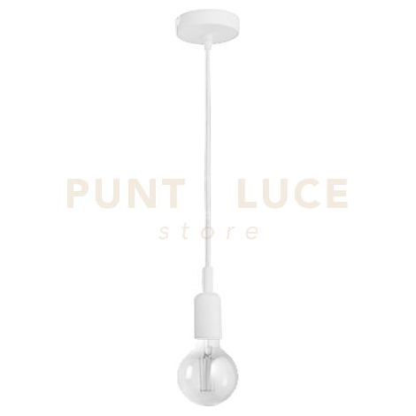 GSO080- PENDENTE FLIP CAVO IN STOFFA E ROSONE BIANCO SATINATO 1 LUCE ATTACCO E27 D.4,6CX6,9M