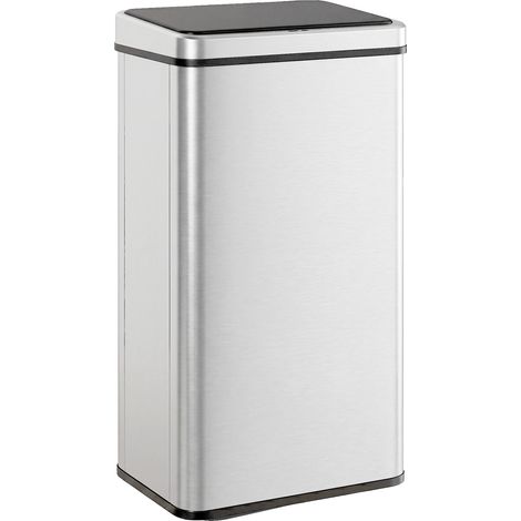 Poubelle acier inoxydable 50 L couvercle amorti détecteur mouvement 35,5 x 26 x 67 cm
