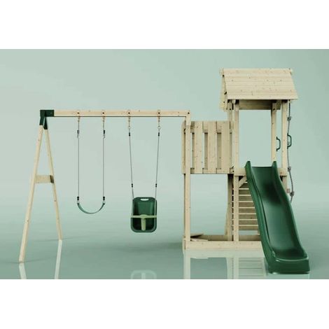PolarPlay Spielturm Uppsala aus Holz in GrünBabyschaukel