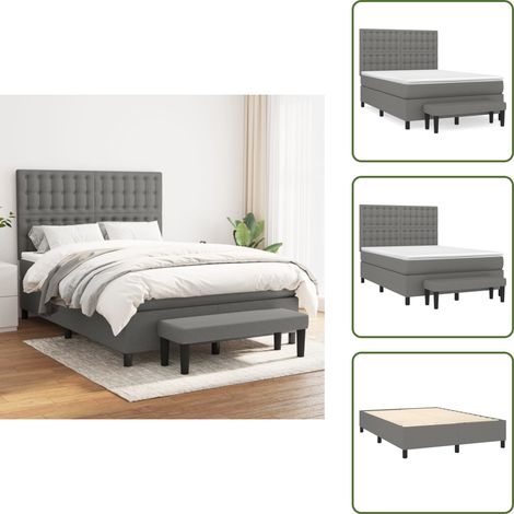 Boxspringbett mit Matratze Dunkelgrau 140x200 cm Stoff - Boxspringbett - Doppelbett - Bettenrahmen - Schlafsystem - Liegekomfort (1/5)