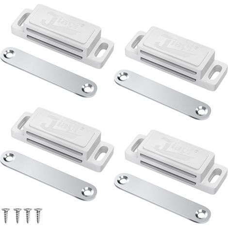 Lot de 6 Aimant Porte Placard Aimant de Porte Plastique pour Meuble, Loquet de Porte Puissant Aimant Loqueteux Magnétiques Aimant Fermeture de Porte pour Tiroirs, Magnet Blanc