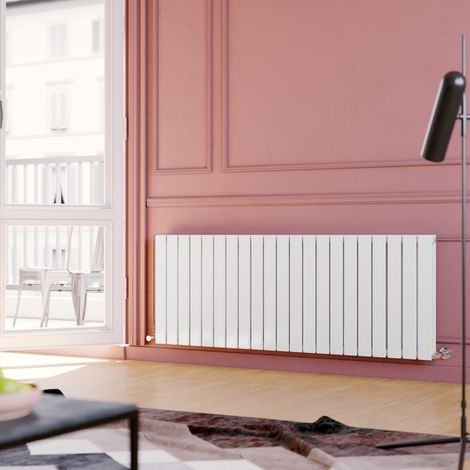 ELEGANT 600 x 1596 mm Horizontal Column Designer Rads White Double Flat Panel Radiators + Chrome Thermostatic Radiator Valve (1/5)