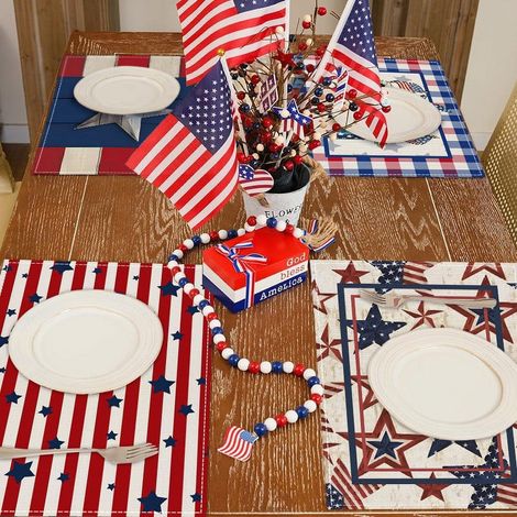Placemat - Linen - Étoiles et Rayures - Isolant Thermique - Pour Décoration de Fête et Usage Quotidien - 1 Pièce (1/5)