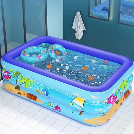 Piscine gonflable familiale 110 cm – Piscine rectangulaire pour enfants et bébé, baignoire d’été et jeux aquatiques pour jardin