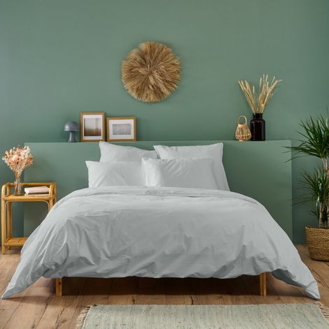 Parure de lit unie 2 personnes percale de coton - Housse 220x240cm + 2 taie 65x65cm - Gris Clair (1/4)