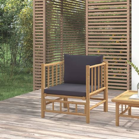 Canapé de jardin design industriel style avec coussins gris foncé bambou -BV90258 (1/5)
