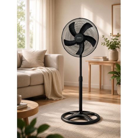 Ventilateur réglable noir, 60 W, 50 x 50 x 132 cm, 3 vitesses, oscillation à 70°, protection contre la surchauffe, design moderne (1/5)