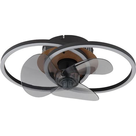 Ventilateur de plafond plafonnier ventilateur de pièce lampe de salon, métal aluminium aspect bois noir, télécommande dimmable CCT rotation droite/gauche, LED 24W 490Lm 2700-6500K, L 42cm