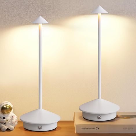 Lot de 2 lampes de bureau LED de type C, 1800 mAh, étanches IP54, portables, à intensité variable en continu, 3 couleurs, blanches (1/5)