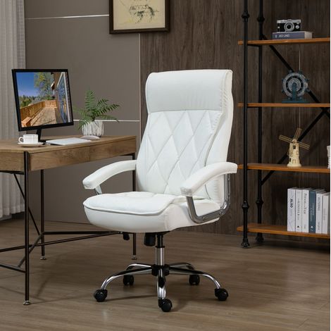 Bürostuhl 66x69x121 cm Weiß Metall mit Kunstleder, höhenverstellbar und Wippfunktion (1/5)