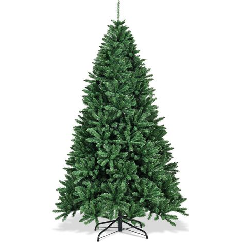 GOPLUS Sapin de Noel Artificiel avec Socle en Fer, Branches Touffues, Aiguilles en PVC, Ouvert Systeme Parapluie, Decoration de Noel, pour Suspendre Guirlande de Lumieres et Etoile, Vert (230cm) (1/5)
