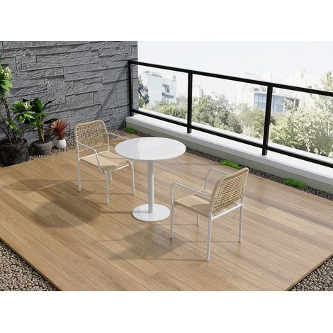 Lot de 2 fauteuils de jardin empilables en métal et résine tressée - Beige - NIOU de MYLIA (1/4)