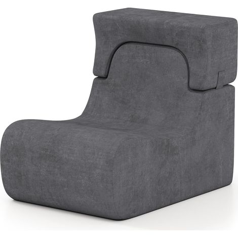 COSTWAY Canapé Compressé, Fauteuil de Sol avec Appuie-tête Amovible, Dossier et Courbe Ergonomique, Housse Lavable en Velours & Rembourrage en Mousse, Canapé Paresseux (Gris)