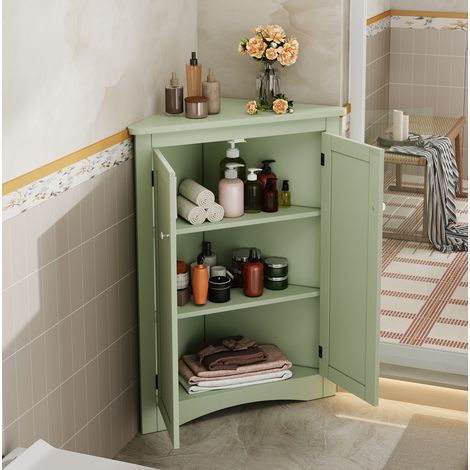 Eckschrank 61.5x61.5x80 cm gruen aus MDF mit 2 Tueren und 3 Ebenen (1/5)