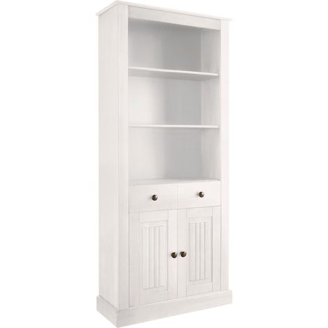 MilleBibliothèque avec 2 portes et 1 tiroir en pin laqué blanc (1/5)