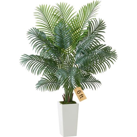 Pour Salon et Bureau Palmier Artificiel Areca 1,8 m Décoration d'Intérieur Plante Tropicale 16 Troncs en PE Pot Blanc (1/5)