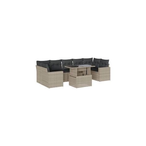 Salon de jardin 8 pcs avec coussins gris clair résine tressée (1/5)