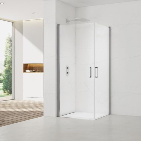 Swiss Aqua Technologies Fusion 80x80cm puertas de ducha acces de esquina anticalcáreas con perfiles cromados brillantes (SATFUD8080-SET)