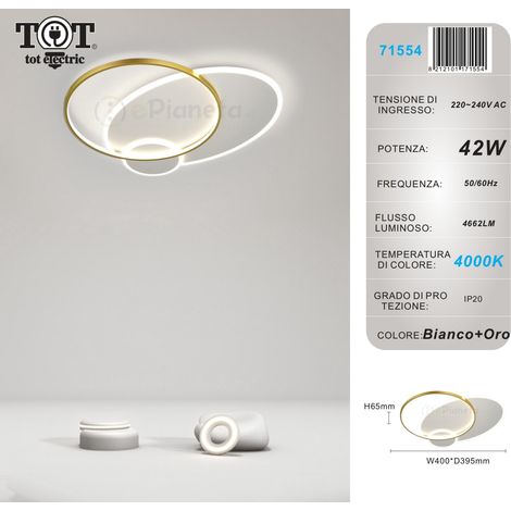 Plafoniera led 42w cerchio oro design moderno lampadario soffitto tonda luce bianco naturale Naturale